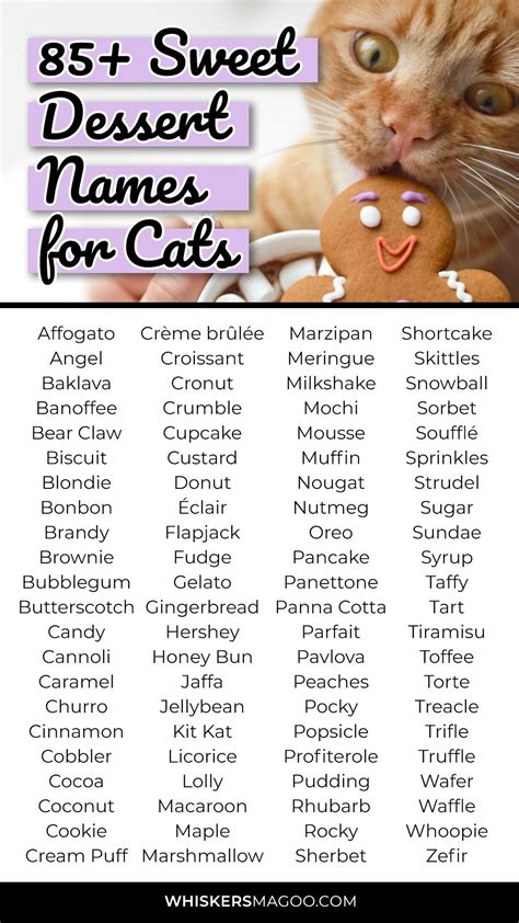 An Orange Cat Is Eating A Cookie With The Words Sweet Dessert Names