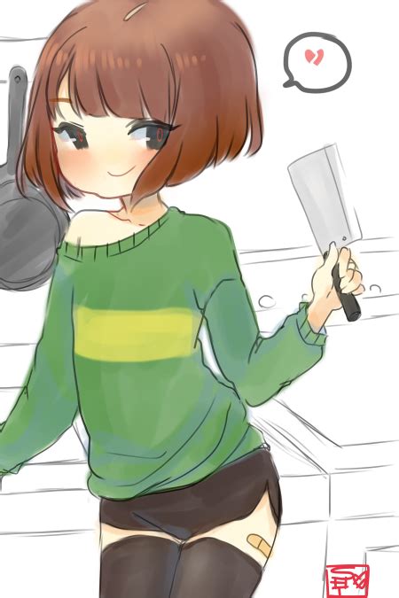 safebooru androgynous artist request brown hair chara undertale meat cleaver red eyes solo