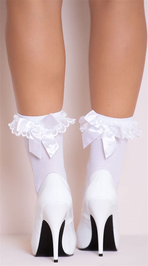 Ruffle And Bow Nylon Anklet Nylon Anklet Hose With Ruffle Ruffle Ankle Socks Adult Sexy Ankle