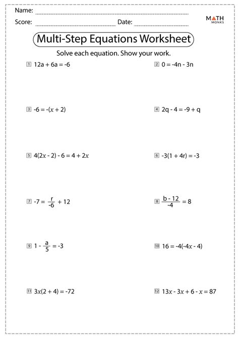 Multiple Step Equations Worksheet Pdf