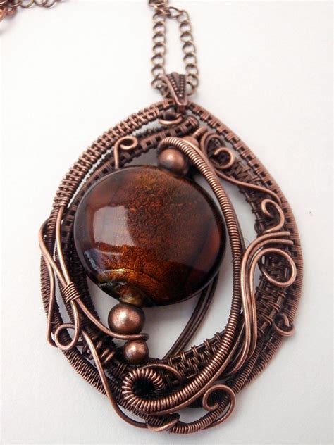 Copper Wire Wrapped Pendant Necklace Handmade Jewelry Wire Work