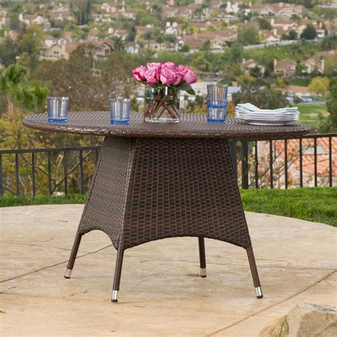 Noble House Corsica Brown Round Wicker Outdoor Dining Table 7653 The