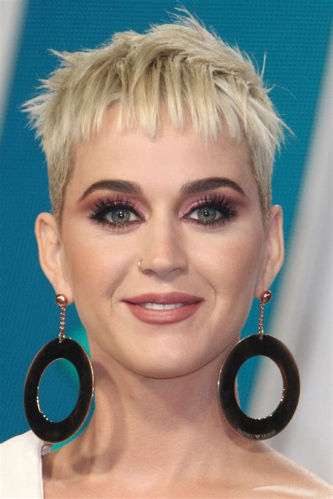 Katy Perry Straight Platinum Blonde Pixie Cut Hairstyle