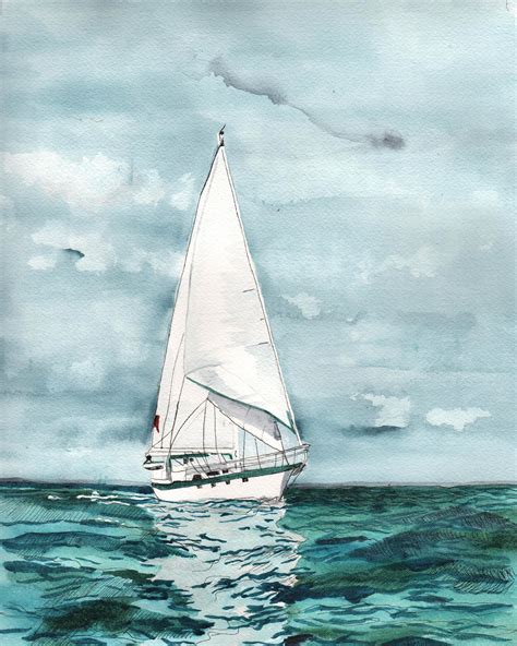 Beach Artwork Watercolor Painting Print Sailboat Painting Etsy In