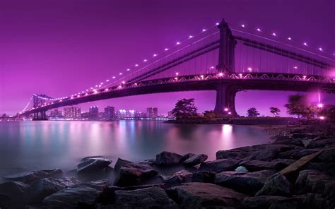 Wallpaper Download 5120x2880 Manhattan Bridge Light The Sky In Purple