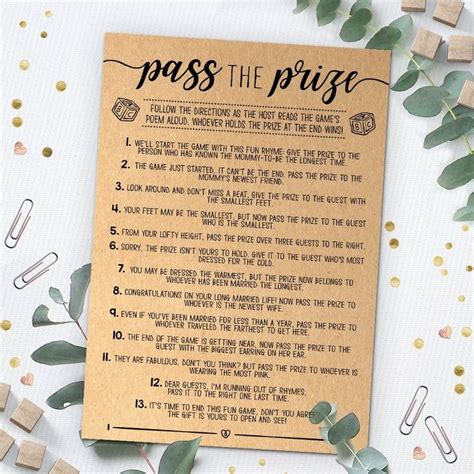 Pass The Prize Rhyme Game Baby Shower Game Baby Shower Etsy