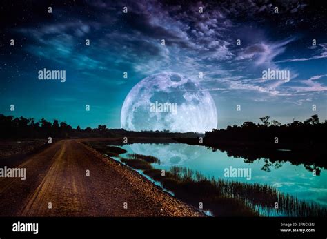 Photo Manipulation Beautiful Night Sky With Many Stars Landscape Of