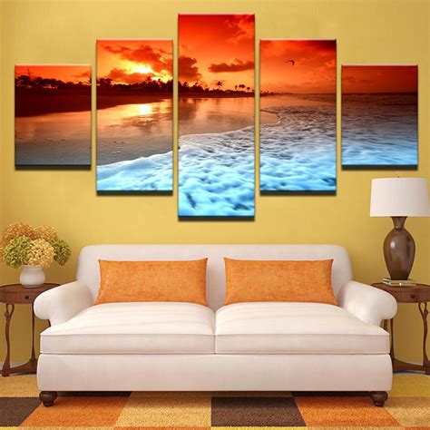 Canvas Painting Living Room Wall Art Framework 5 Piece Sunset Glow