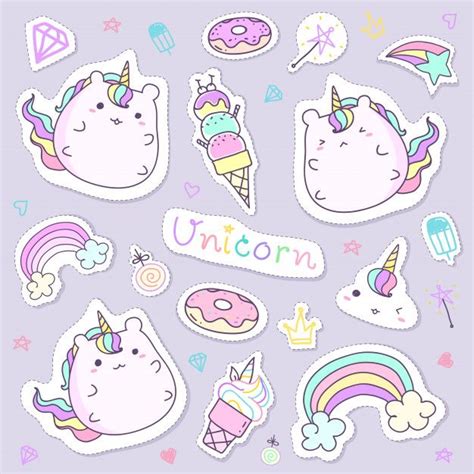 Premium Vector Kawaii Unicorn Sticker Collection In Pastel Color