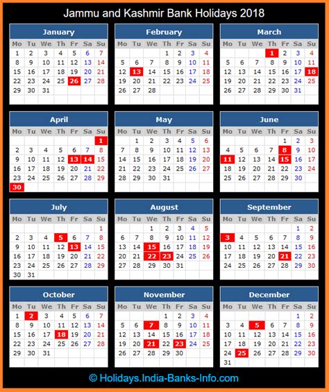 The following calendar has been updated and consists of the official public holiday dates for 2020. Jammu and Kashmir Bank Holidays - 2018 - India Bank Holidays