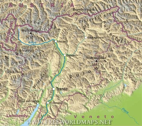 Trentino South Tyrol Physical Map