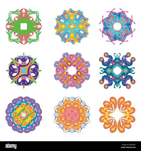 Ornamental Round Pattern Elements Set Colorful Vector Illutration Of