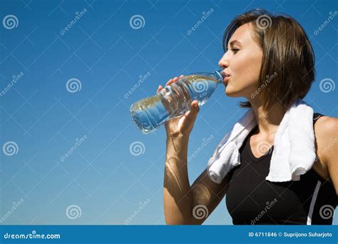 Caucasian Girl Drinking Water After Exercise Stock Photo Image Of