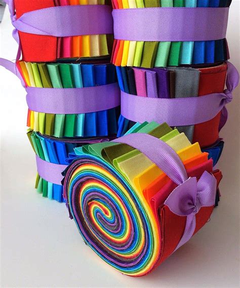 2.5 inch Rainbow Jelly Roll fabric quilting strips Moda Bella Solid - 1