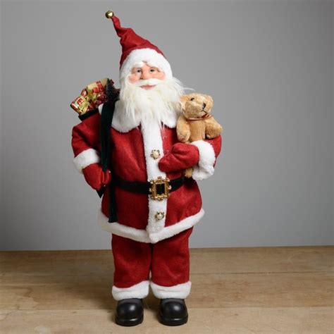 Luxury 60cm Standing Santa With Teddy By Floral Silk Harrod