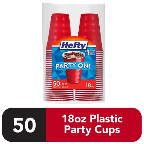 Hefty Party On Disposable Plastic Cups Red 18 Ounce 50 Count