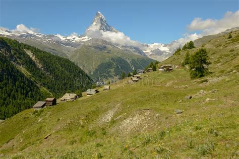 Landscape With Mount Matterhorn Over Zermatt In The Swiss Alps Stock