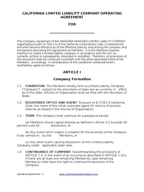 It is the main governing document of the llc, above all others. California LLC Operating Agreement Short Form Example ...