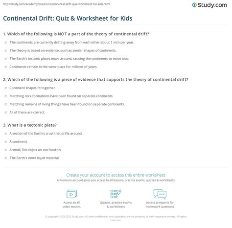 Continental drift: quiz & worksheet for kids