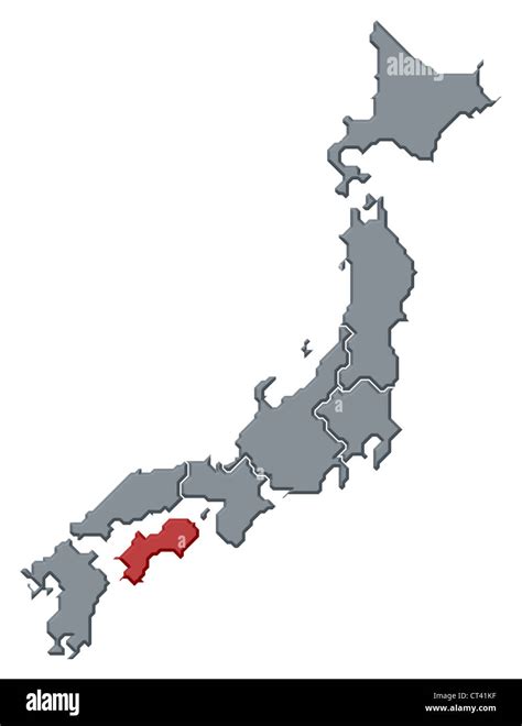 Political Map Of Japan With The Several Regions Where Shikoku Is