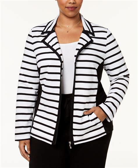 Karen Scott Plus Size Striped Knit Jacket Created For Macys Macys