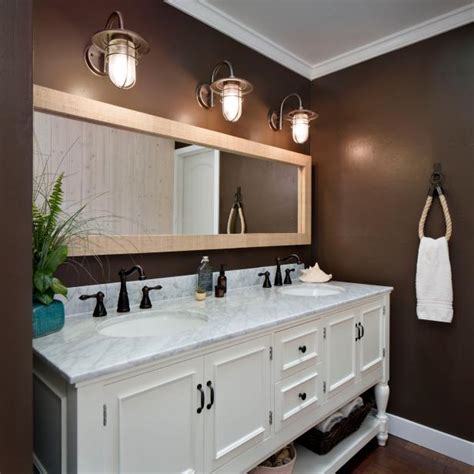 The beautiful backsplash has a mixture of brown tones that add dimension and texture to the focal wall. Chocolate Brown Walls in Traditional Bathroom With White ...