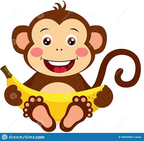 Cute Monkey Sitting With Sweet Banana Stock Vector Illustration Of