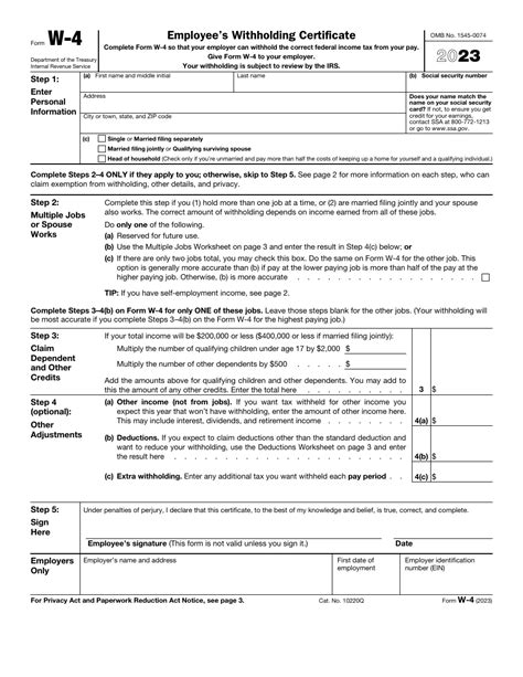 irs form w 4 download fillable pdf or fill online employee s withholding certificate 2023