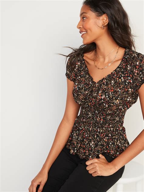Puff Sleeve Floral Print Smocked Peplum Blouse For Women Old Navy