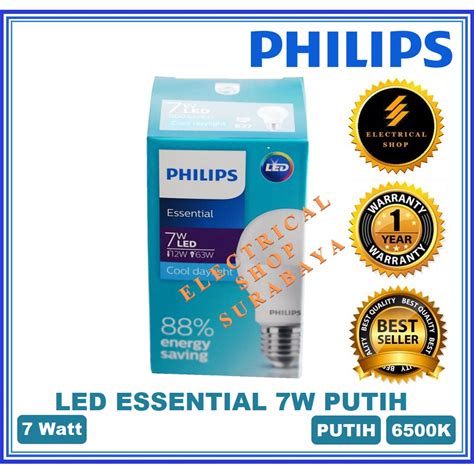 Lampu led philips bulb (putih) 5 watt. PHILIPS LAMPU LED ESSENTIAL 7W / 7 WATT PUTIH (GARANSI 1 ...