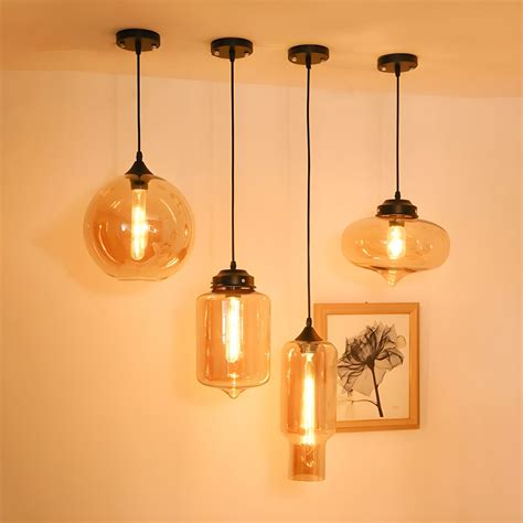 Amber Glass Pendant Lighting Geometric 1 Light Industrial Suspension Lamp 110v 120v