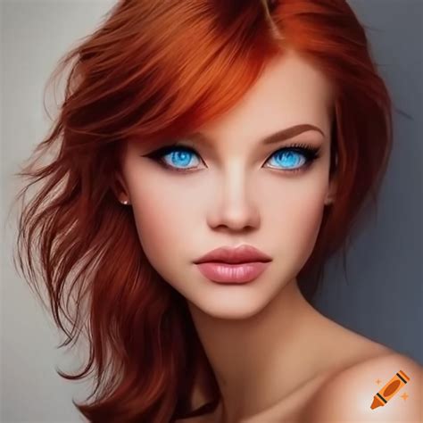 Hyperrealistic Portrait With Red Hair And Blue Eyes On Craiyon