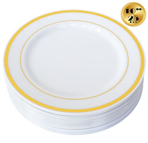 Jl Prime 25 Piece 10 Inch Gold Plastic Dinner Plates Bulk Set Heavy