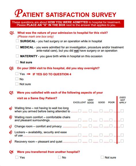 Free Sample Patient Satisfaction Survey Templates In Pdf