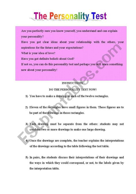 English Worksheets The Personality Test