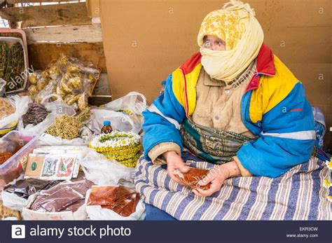 traditional turkish woman selling spices in market sirince İzmir province aegean region