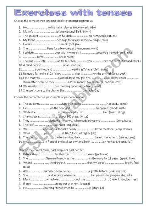 Correct The Verb Tense Worksheet