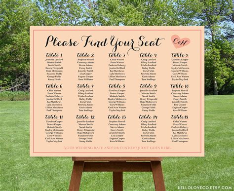 Printable Wedding Seating Chart Find Your Seat By Helloloveco