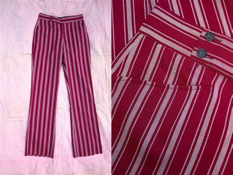 Vintage 1960 S Red And White Striped Trousers 60 S Etsy Striped Red And White Stripes