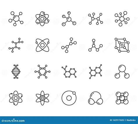 Conjunto De ícones De Linha Plana Molécula Ciência Da Química