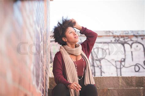 Beautiful Black Curly Hair African Woman Stock Image Colourbox