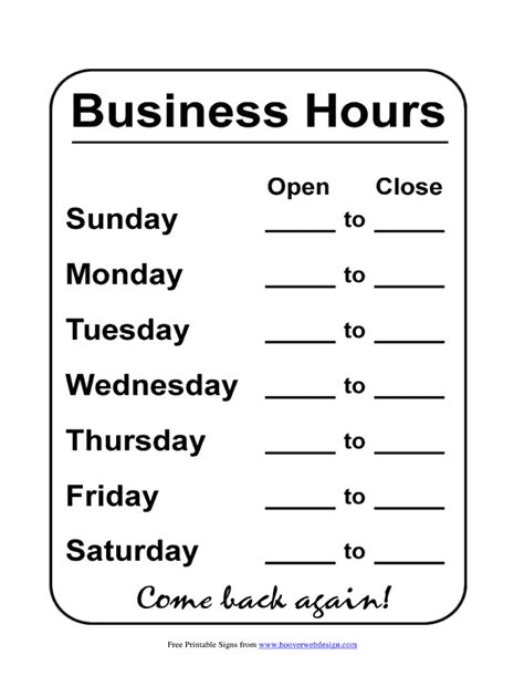Printable Business Hours Sign Real Time Fill Out And Sign Online Dochub