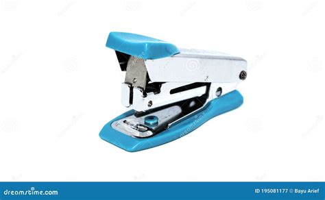 Blue Steel Stapler From The Front Isolated On A White Background