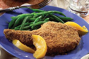 Put the breaded pork chops on a wire rack over a baking sheet, then pop in the oven for 30 minutes or until the internal temperature of the meat has reached 145 degrees. SHAKE 'N BAKE® Pork Chops and Peaches Recipe - Kraft Recipes