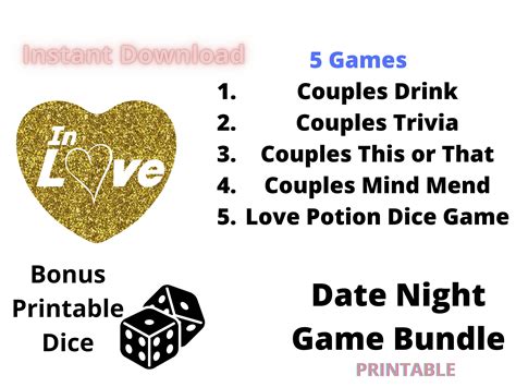 Couple Games Printable Date Night Games Dice Set Included Etsy