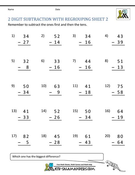 Problems are arrangement is vertical and 20 subtraction problems per worksheet. 2 Digit Subtraction Worksheets