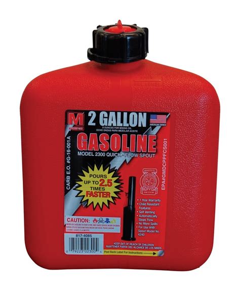 Midwest Can 2310 Quick Flow Spout Gas Can Plastic 2 Gallon