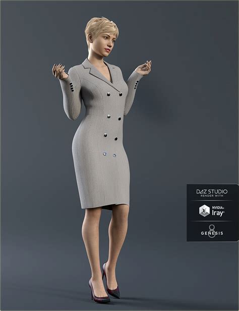 DForce H C Double Button Dress For Genesis 8 Female S Daz 3D