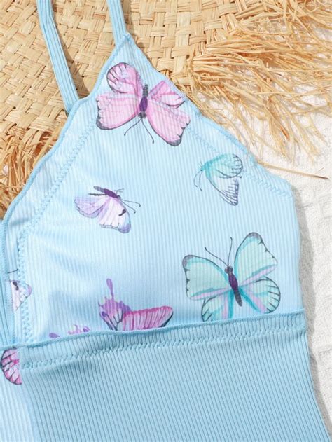 Girls Butterfly Print Bikini Swimsuit And Beach Skirt Shein Usa