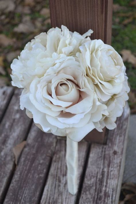Silk Ivory Bridesmaid Bouquet Silk Wedding Flowers By Mydaybouquet